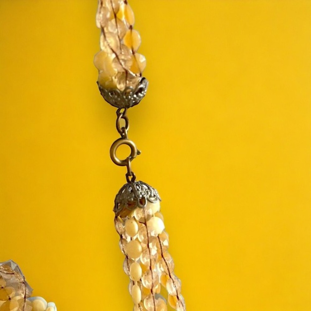 Vintage Multi Strand Ivory Brown Tan Faceted Bead Necklace Statement Cascading - Picture 3 of 5